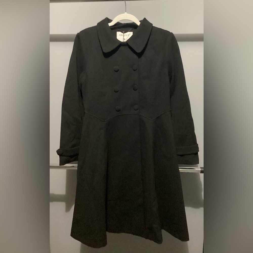 Allegra K Black Double-Breasted Women's Coat